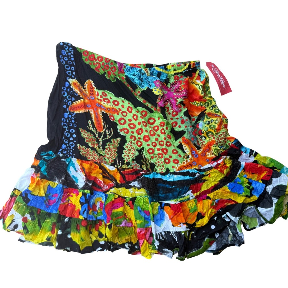 Jams World XL Tropical Starfish Coral Ruffle Tiered Mini Skirt Made in Hawaii